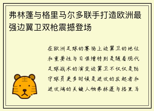 弗林蓬与格里马尔多联手打造欧洲最强边翼卫双枪震撼登场